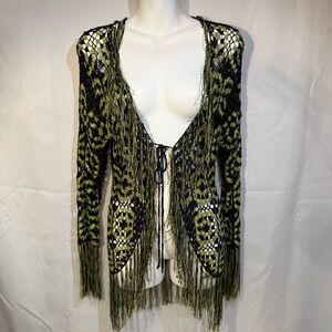 Y2K Vintage Knot Knots Crochet Fringe Cardigan | Boho Festival Sweater